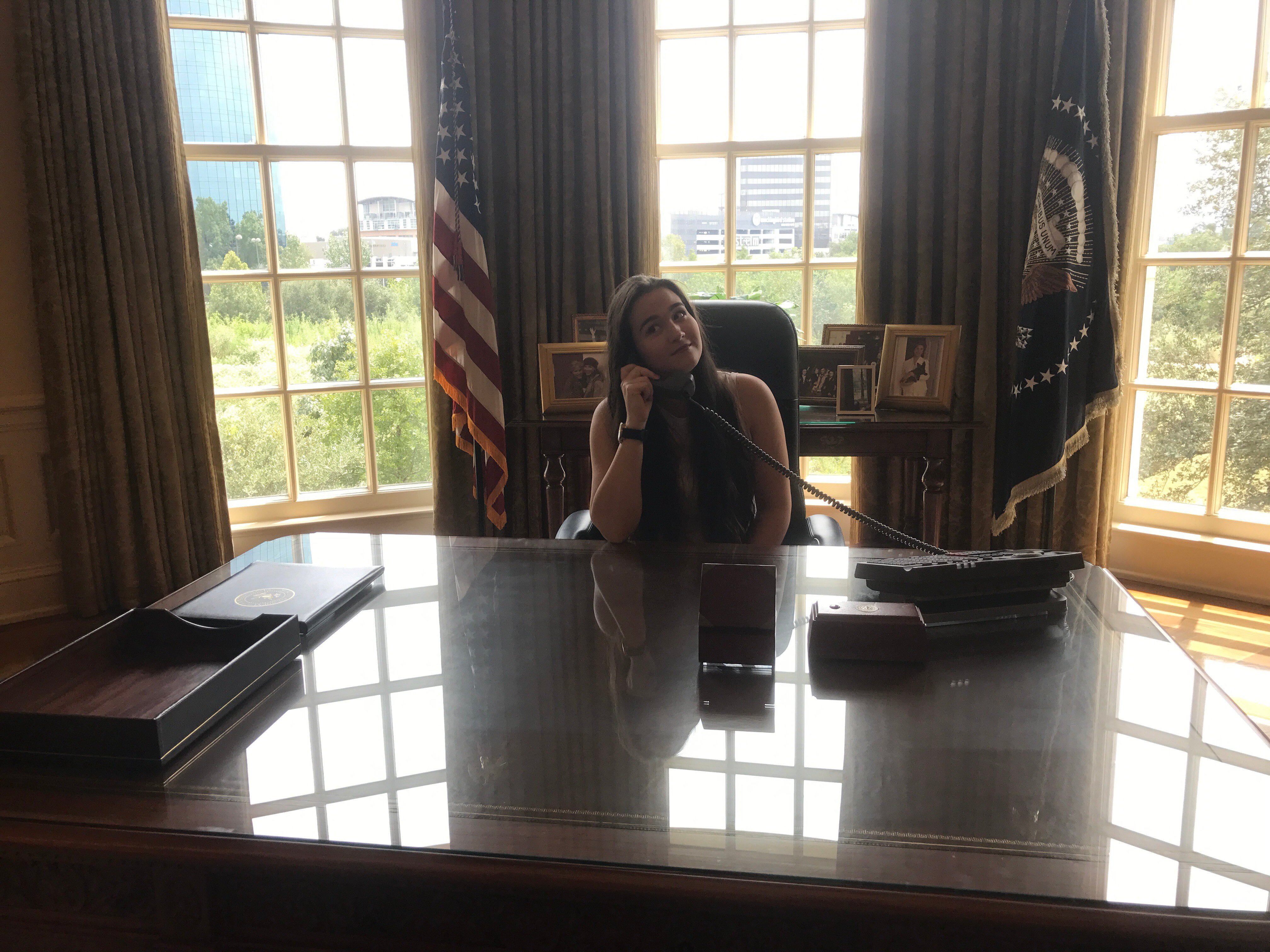 Katerine in "the Presidents" chair.