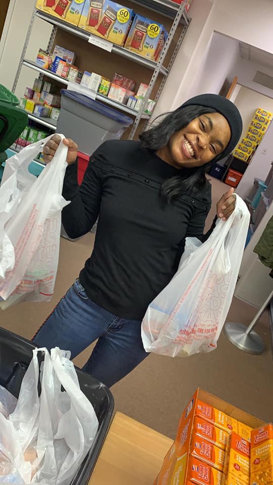 Volunteering at a food bank 