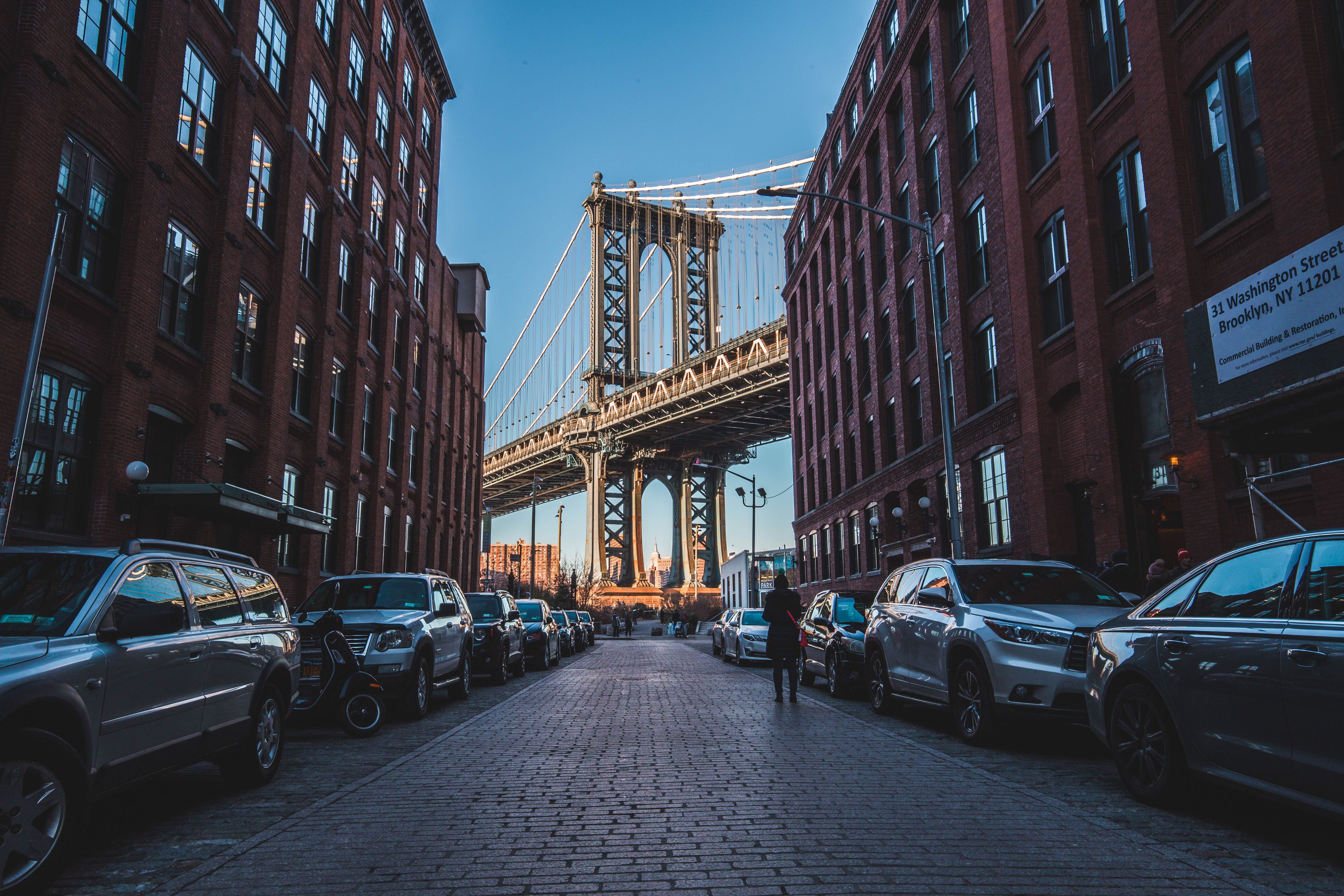 A look at NYC's iconic Brooklyn Bridge from the Brookyln side of the East River!