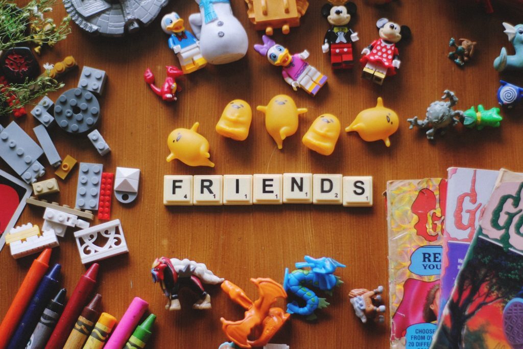 Scrabble letters form the word friends