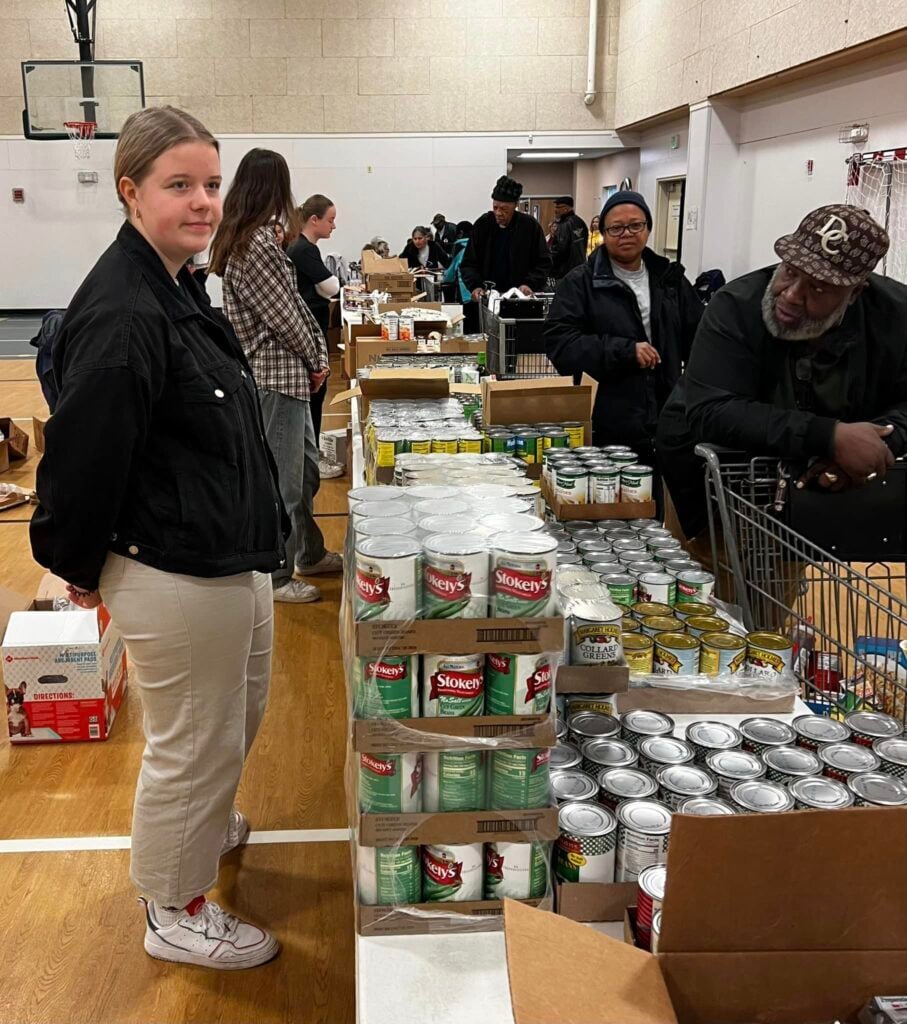 Volunteering at a food bank 
